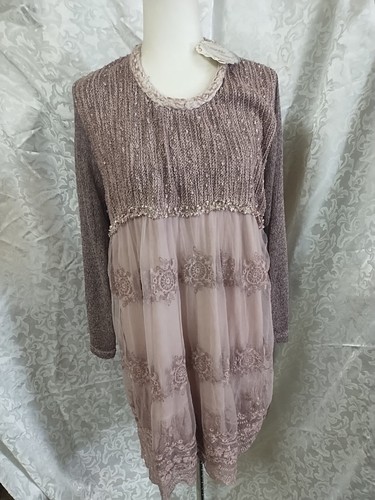 Simply Couture Women Xl Feminine Lace Detail Ruffles tiered tunic lagenlook boho