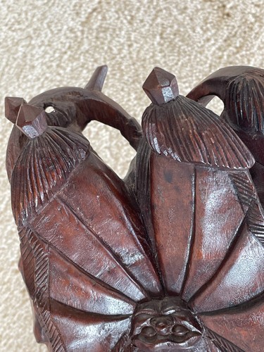 ANTIQUE CHINESE Rare 18in Rosewood Multi-Eyed Deity Warrior Mythology Carving VG - Bild 17 von 18