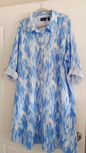 DENIM & CO BEACH 2X blau weiß Midi Hemdblusenkleid Taschen Knopfleiste Langarm