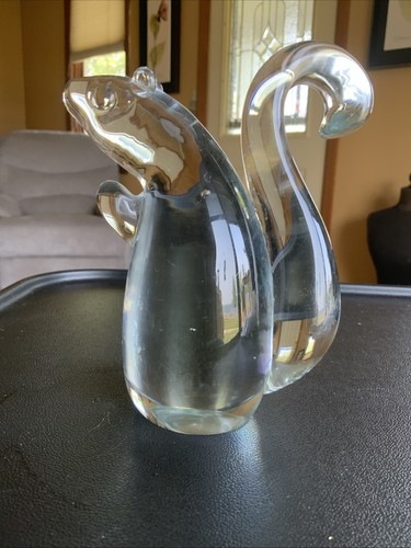 Blenko Klar Kunst Glas mundgeblasen Eichhörnchen Briefbeschwerer Figur 5,75" groß