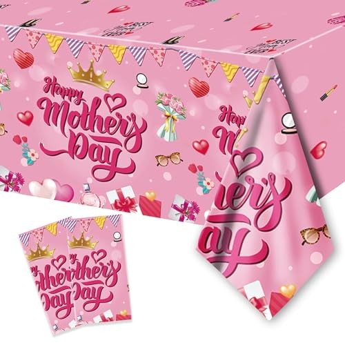 2PC Mothers Day Tablecloth Disposable - 108" × 54", Happy Mothers Day Table - Picture 2 of 8