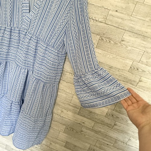 Esmara Blue & White Long Sleeve Tiered Dress Size Medium Cottagecore Boho Chic - Picture 8 of 15