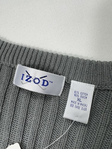 Izod Men’s XL Button Cardigan Vest NWT Cable-Knit Sage Golf Logo Lightweight VTG - Picture 3 of 9