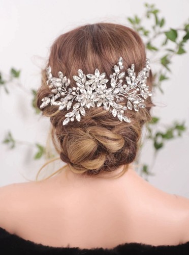 Handgefertigtes Kristall Hochzeit Haarteil Kamm Braut Voll Strass Haarschmuck - Bild 29 von 64
