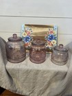  Pioneer Woman Embossed Pink Rose Glass Canisters (set of 3) & Cutting Board