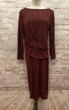 Talbots Dress Womens L Red Multicolor Ruched Waist 3/4 Sleeve Knit Boat Neck NEW