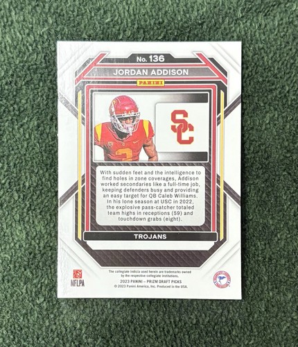 2023 Prizm Draft Picks Base #136 Jordan Addison Vikings RC - Picture 2 of 2