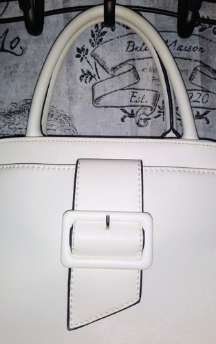 VTG NINE WEST Bedford Ivory Satchel Tote Bag Purse Buckle Detail Wedding GREAT❤️ - Picture 3 of 24