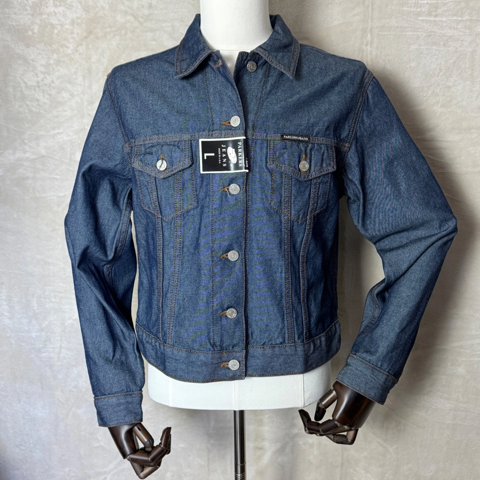 NWT Parkers Jeans Y2K Indigo Denim Trucker Jacket Made in USA Deadstock Size L
Opens in a new window