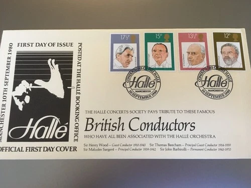 GB STAMPS RARE FIRST DAY COVER 1980 CONDUCTORS HALLE OFFICIAL