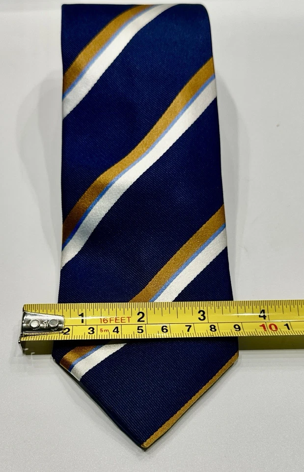 "Corbata de lujo 100 % seda para hombre PAL ZILERI azul marino con rayas doradas y blancas 3""" Foto 3 de 4
