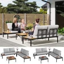 4 Pc L Shaped Garden Furniture Set w/ 2 Loveseats & 2 Coffee Tables Refurbished
