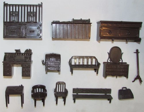 Marx Western Town Playset Furniture and Accessories, 13 pieces