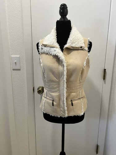 Blanc Noir Faux Shearling Moto Vest Women’s Large Beige Cream Sherpa Lined Zip  - Bild 1 von 8