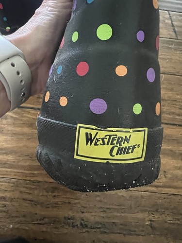 Western Chief Rain Boots Womens 8 Black Polka Dot City Waterproof Pull On Rubber - Picture 5 of 5