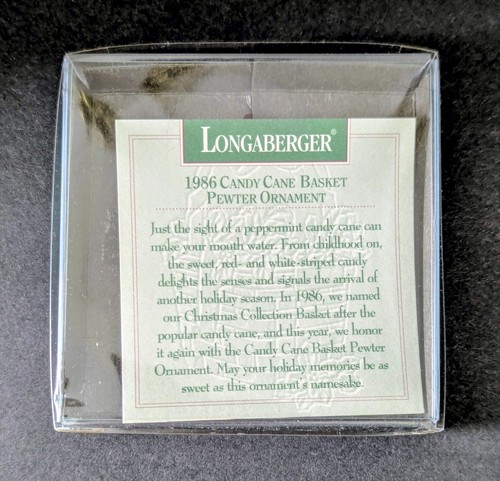 NEW Vintage 1986 Longaberger Pewter Candy Cane Basket Christmas Ornament - Picture 9 of 9