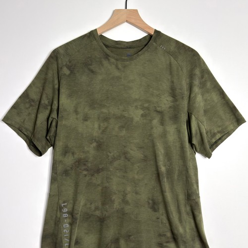 LULULEMON Mens Always Agile Short Sleeve Shirt Spray Dye Olive Green size Large - Picture 2 of 7