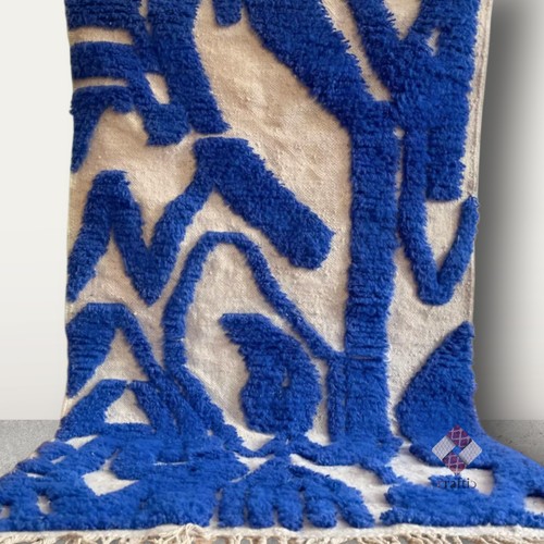 Rug Moroccan Blue White Berber handmade Wool Tufted Beni Ourain Custom Carpet - Picture 7 of 7