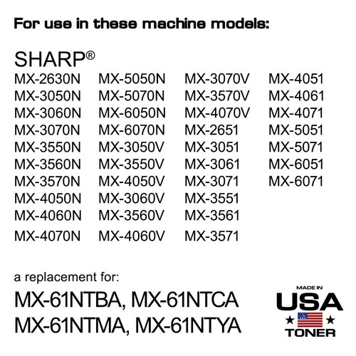 Compatible CMYK Toner for Sharp MX-61NT, MX2651, MX3070, MX3071 4pk - Picture 2 of 6
