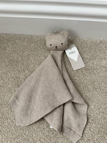 Marks and Spencer M&S Baby beige gestrickter Teddybär Bettdecke neu mit Etikett Stofftier