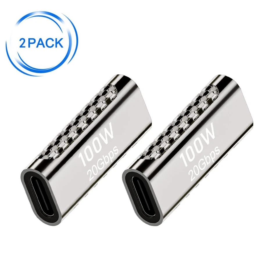 Type-C Female Adapter 2 pcs USB C Female to Female 20GBps 100W PD Coupler - Image 2 of 4