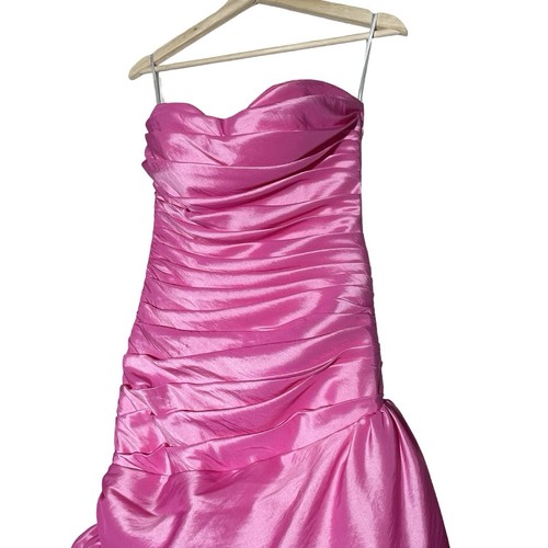 Y2K Tiffany Designs Pink Prom Dress Gown Size 4 Sweetheart Ruched Asymmetrical - Picture 6 of 17