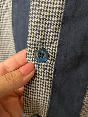 YMC Cotton Dogtooth Patterned Blue Short Sleeve Button Down Mens Medium - Picture 6 of 11