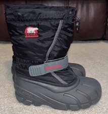 Sorel Children's Unisex Flurry Snow Boots Size 2 Black Waterproof Wool Liner