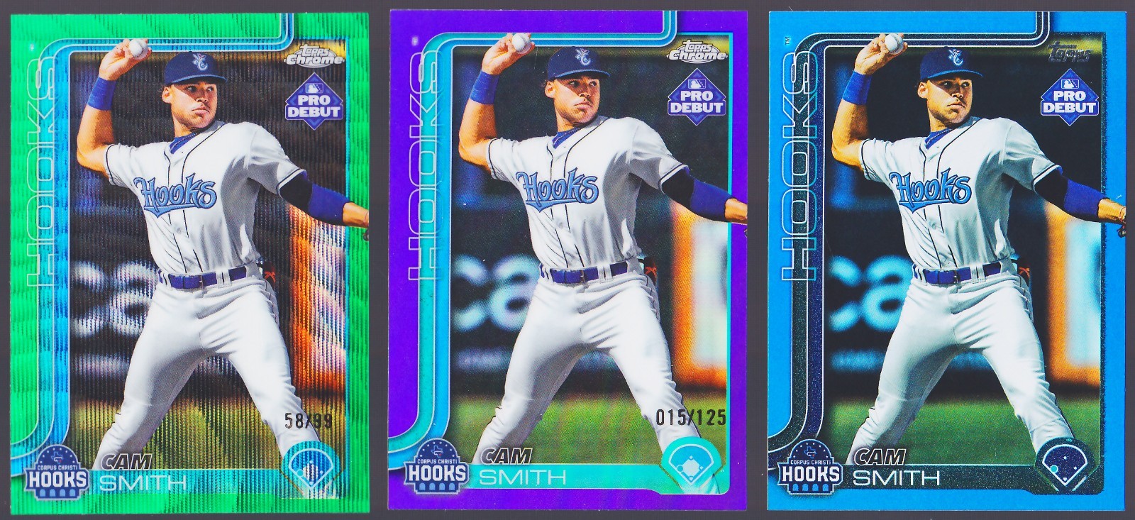 2025 Topps Pro Debut Cam Smith (3) Green Purple Chrome Refractors Blue Foil /99