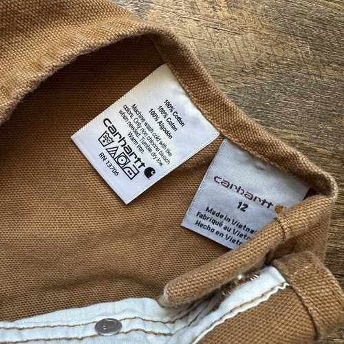 Youth Size 12 Brown Carhartt Duck Canvas Double Knee Overall Bibs - GOOD - Picture 3 of 6