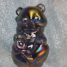 Fenton Hand-Painted Carnival Glass Bear Figurine Floral Signed Shelley