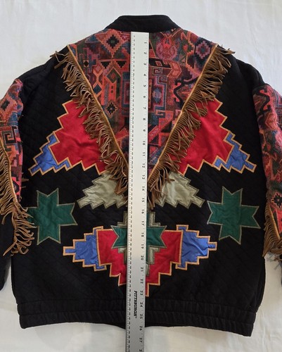 Southern Stiches and More Vintage Jacket Southwestern Quilted Fringe Size M - Picture 9 of 17