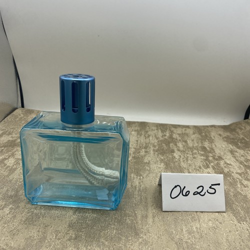 LAMPE BERGER blaue funktionelle Würfelflasche Glas Ölbrenner Lampe mit Dochtkappe & Krone
