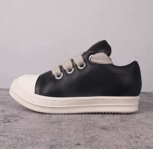 New 9.5 Rick Owens Jumbo Laces Puffy Tongue Low Top Shoes Leather - Picture 1 of 4