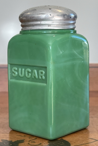 RARE McKee DARK Jadeite Jadite Green Glass Embossed Lettering Sugar Shaker - Picture 3 of 8