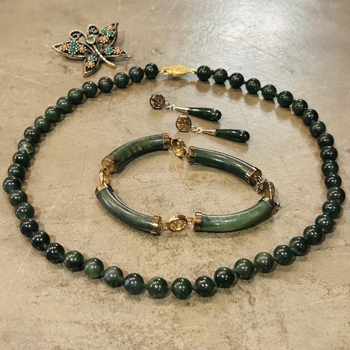 Vintage Jade Dynastie Kollektion echte Jade Halskette Armband Ohrringe Set & Pin ** - Bild 2 von 15