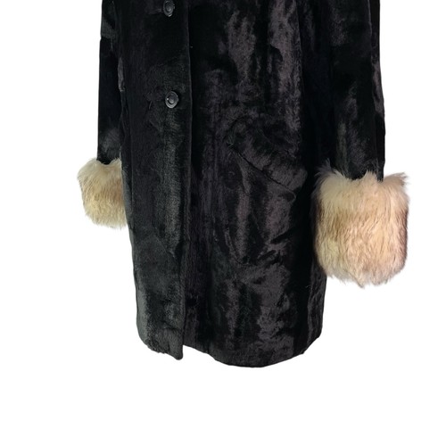 Vintage 1960s USA Betty Rose Black Faux Fur Real Fur Trim Pin Up Retro Mid Coat - Bild 3 von 10