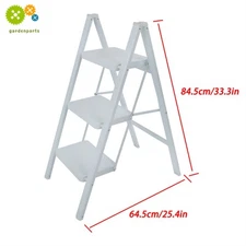 3 Step Ladder Folding Step Stool With Wide Anti-Slip Pedal White Aluminum