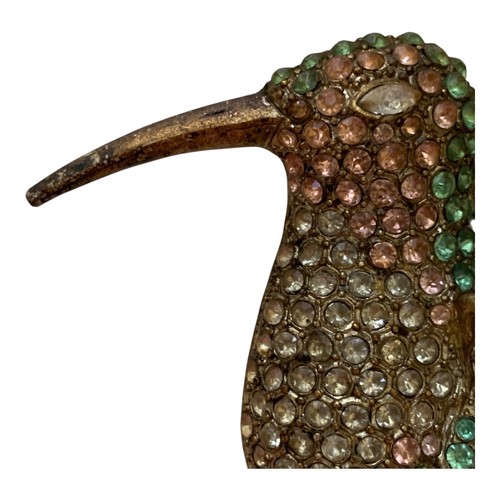 Vintage Brass Hummingbird Christmas Ornament Green Pink Rhinestone Jewels 3 in. - Picture 2 of 11