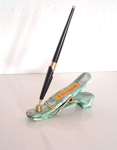 Vintage Art Deco Clothespin Pen Holder Letter Clip Paper Marble Swirl Marked - Picture 12 of 15