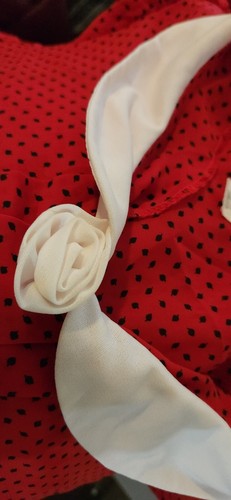 Vintage Maree Red Dress Women's Size 12 with White Collar Rose & Black Polkadots - Picture 6 of 6