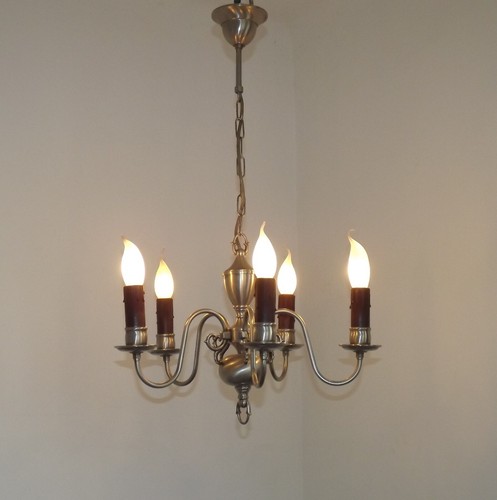 Stylish Vintage 5 Light Silver Metal Flemish Style Chandelier Card Drips 4163 - Afbeelding 2 van 12