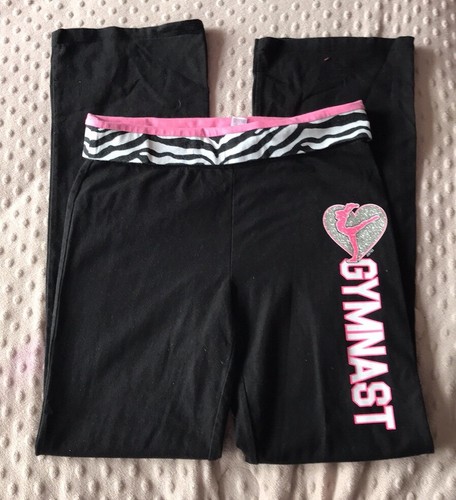 Justice Girls Black Pink White Gymnast Sweatpants Sz 12R Nwot Cotton Spandex - Picture 2 of 5