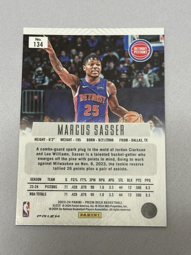 2023-24 Panini Prizm Deca Silver Prizm Rookie Marcuss Sasser RC - Picture 2 of 2