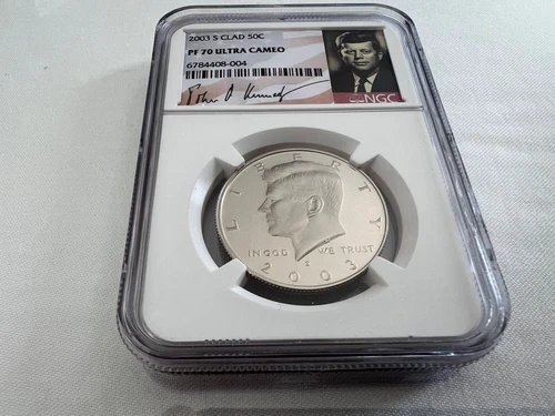2003-S CLAD KENNEDY HALF DOLLAR  NGC PF70 ULTRA CAMEO PORTRAIT LABEL "TOP POP"