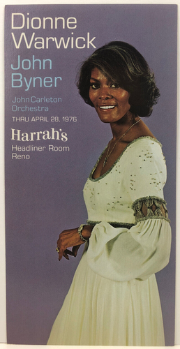 Dionne Warwick and John Byner at Harrah's Reno Advertising Postcard Apr 1976
