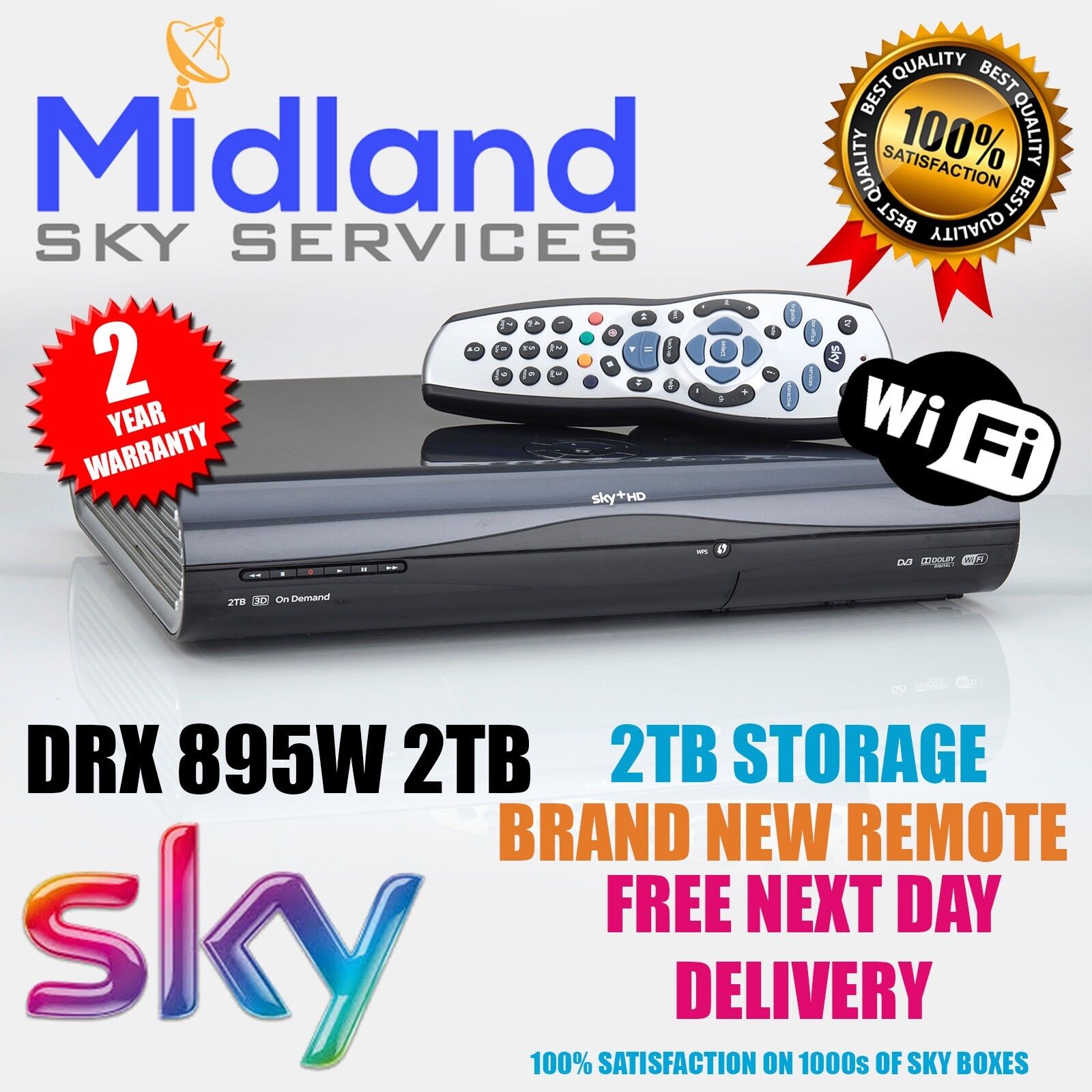 Sky+ HD Box Amstrad WIFI DRX895W 2TB PVR6 - 2016 VERSION 3D READY WIFI