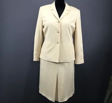 Travis Ayers Silk Suit Set Womens 16 Butter Cream Satin Lined Knee Length Career