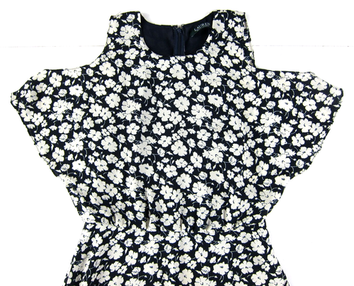 Ralph Lauren Green Label Navy Blue Floral Peep Shoulder Midi Wrap Dress Women 2 - Picture 4 of 6