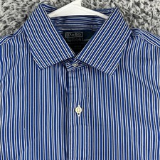 VTG Polo Ralph Lauren Regent Shirt Mens 16.5 Blue White Striped Custom Fit Retro